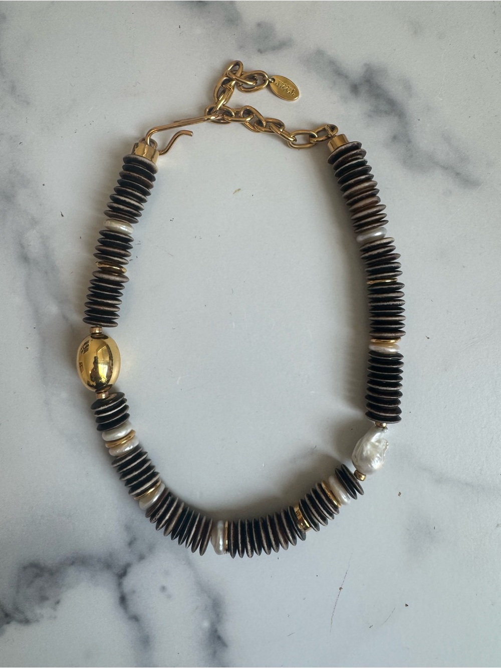 Lizzie Fortunato Bilbao Collar Necklace Disc Necklace with Pearl & Gold Accents - Picture 9 of 9